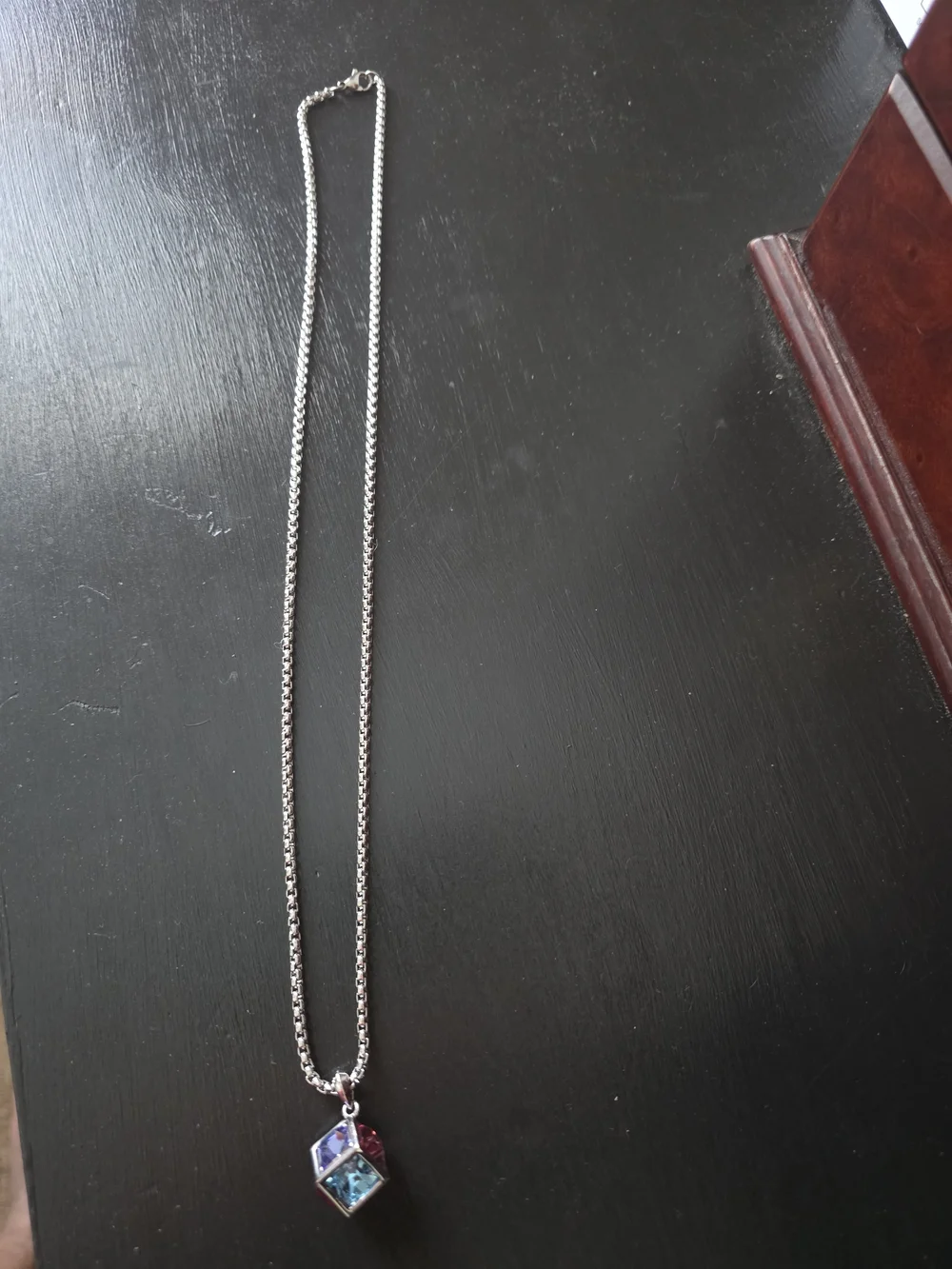 Stainless Steel Necklace with 3D Geometric Colorful Cube Pendant